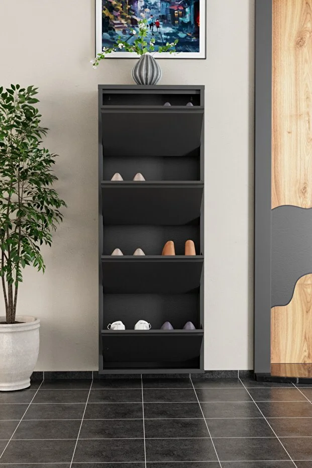 4 Kapaklı Metal Ayakkabılık Antrasit